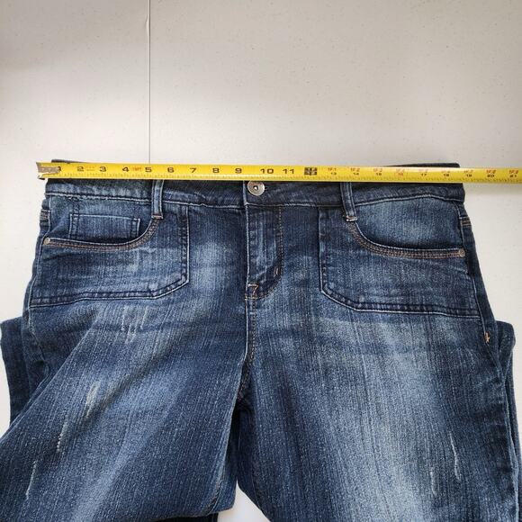 LEI Jeans Juniors Woman 17 37X32 Blue Flare Midrise Rhinestones Distressed Y2K - Picture 5 of 13